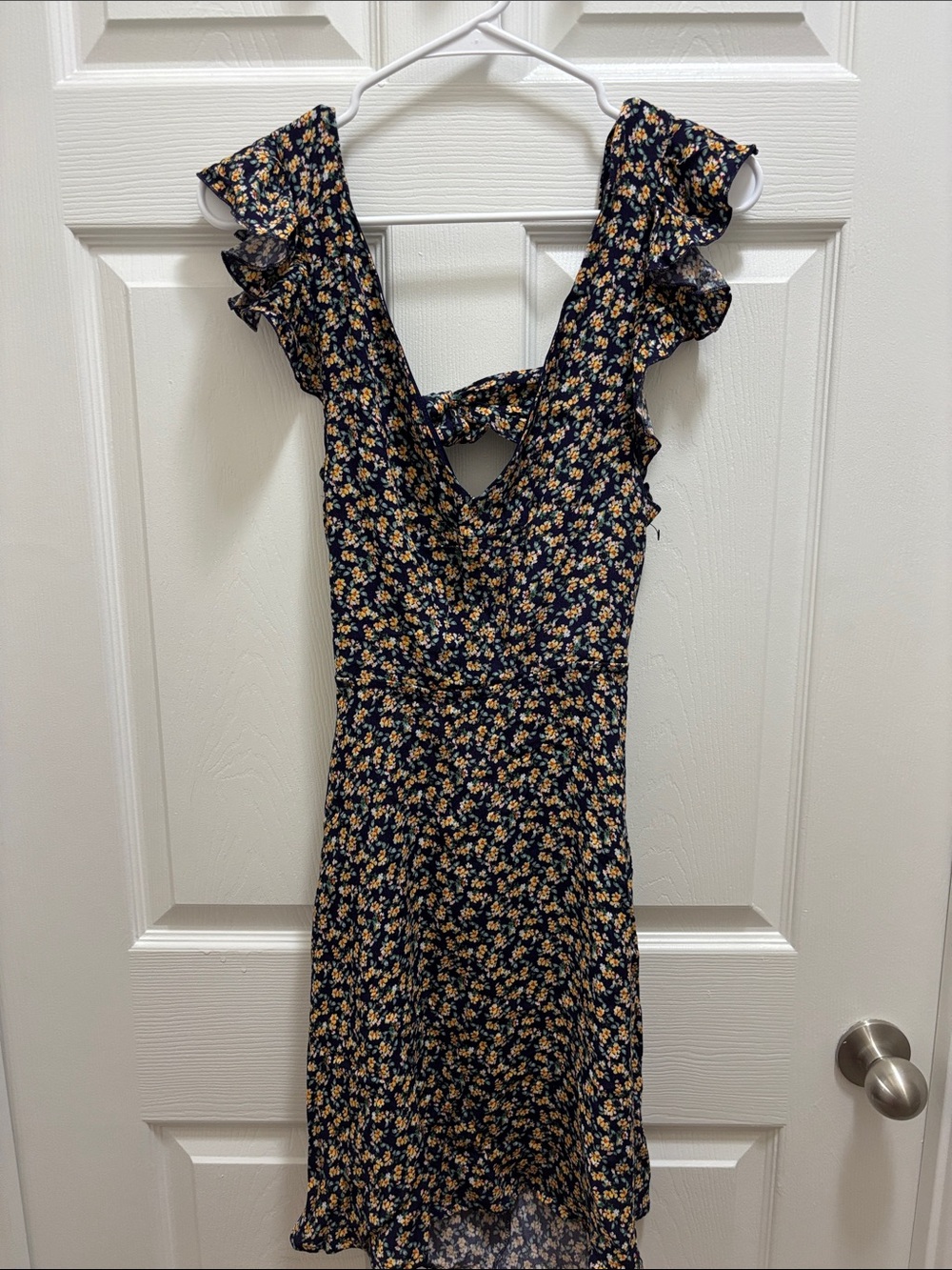 Altar'd State Navy Floral Midi Dress with Yellow Blossoms